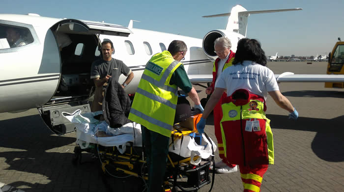 Air ambulance transport operation from London to Kuwait